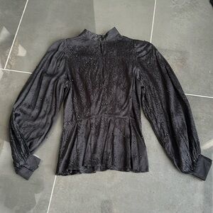 Topshop soap, black, long sleeve blouse with crystal beating